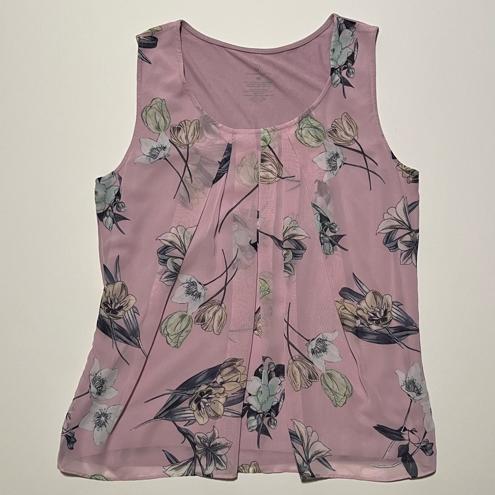 New York & Company Floral Flowy Tank Blouse Lavender